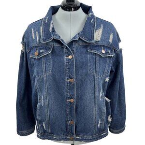 Jack & Avery Womens 3XL Outerwear Destroyed Distressed Denim Ripped Jean Jacket